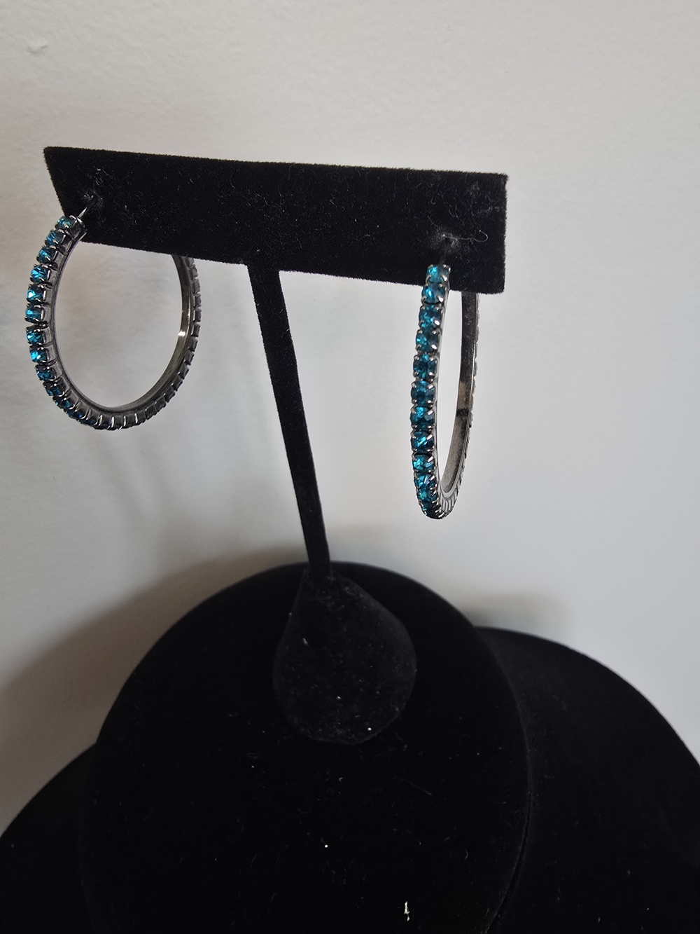 Teal Crystal Hoop Earrings - Sparkling Women's Jewelry